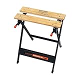 Black+Decker tragbare Werkbank WM301 (freistehend, Abmessung der Arbeitsplatte: 610x250 mm, max. Tragkraft: 160 kg, verstellbare Spannbacken & Klemmelemente)