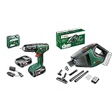 Bosch Akku Schlagbohrschrauber EasyImpact 18V-40 (2 Akku 2,0 Ah, 18 Volt System, im Koffer) & Akku Staubsauger UniversalVac 18 (ohne Akku, 18 Volt Sytem, im Karton), Grün