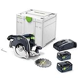 Festool Akku-Handkreissäge HKC 55 5,0 EBI-Plus-SCA (mit Akkupacks, Schnellladegerät, Kreissägeblatt, Innensechskantschlüssel), im Systainer