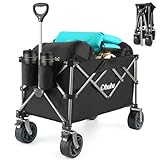 Ohuhu XXL Bollerwagen Faltbar Handwagen mit Bremsen für All-Terrain, 200L/200kg Belastbarkeit Strandwagen Gartenwagen Gerätewagen mit Verstellbarem Griff für Garten Camping Einkaufen, Schwarz