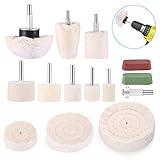 Polieraufsatz Akkuschrauber Polierscheibe für bohrmaschine, 11 pcs bürsten satz konischer baumwollsamt Polierpad Wheel Polierkegel Polishing Buffing Pad mit 2pcs polierpaste für Metall-Aluminium