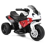 COSTWAY 6V BMW Elektro Motorrad mit Musik und Scheinwerfer, Dreirad Kindermotorrad bis 3km/h, Elektromotorrad mit 2 Stützrädern, geeignet für Kinder von 18-36 Monaten (Rot)