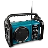 MEDION E66877 DAB+ Baustellenradio (Robustes Gehäuse, Spritzwassergeschützt (IP44), Bluetooth 5.0, PLL UKW Radio, LED-Arbeitslicht, Akku- und Netzbetrieb) blau