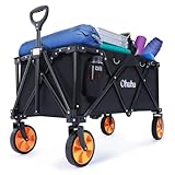 Ohuhu Bollerwagen Faltbar Handwagen mit Verstellbarem Griff für All-Terrain, 145L 150kg Belastbarkeit Strandwagen Gartenwagen Gerätewagen mit Seitentasche für Garten Camping Einkaufen, Schwarz