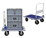 PROREGAL Faltbarer Transportwagen Big Rhino | HxBxT 96x90x60cm | Tragkraft 300kg | Luftbereifung, Rad-Ø 20,3cm | Blau-Grau | Transporthilfe Klappwagen Paketwagen Lagerwagen