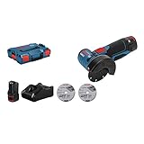 Bosch Professional 12V System Akku Winkelschleifer GWS 12V-76 (inkl. 2x 3.0Ah Akku, Schnellladegerät GAL 1230 CV, 1x Carbide Multi Wheel, 2x Trennscheibe Expert for Inox, L-BOXX2)