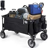 TIMBER RIDGE XXL Bollerwagen Faltbar Strand Handwagen mit Seitentasche Getränkehalter verstellbarem Griff, Gartenwagen Strandwagen für Alle Gelände, Draussen Camping Einkaufen, 100kg Belastbarkeit