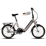 SAXONETTE E Bike Klapprad 20 Zoll mit Mittelmotor, E Fahrrad Herren mit 36V 10.4AH 360WH Akku, 100KM Lange Range, 7 Gäng Elektrofahrrad Pedelec 25 km/h für Herren und Damen(Silber)