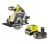 RYOBI 18 V ONE+ Akku-Handkreissäge R18CSP-140GZL (Sägeblatt-Ø 150 mm, Schnitttiefe 90°/45° 45/32 mm, werkzeuglose Tiefeneinstellung, inkl. Sägeblatt, Parallelanschlag, 4,0 Akku & Ladegerät)