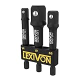 LEXIVON Stecknuss Adapter bit set (3 teiliges 7.5cm lang) 6.35 | 9.5 | 12.7mm für Drehmomentschlüssel, bohrer set, steckschlüssel bithalter, ratsche