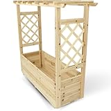 holz4home® Pflanzkasten mit Dach aus Tannenholz inkl. Vlieseinlage I Blumenkasten für Garten, Terrasse I Pflanzkübel Blumenkübel Rankgitter (M)