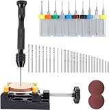 PetierWeit 62 Stück Handbohrer Set, Schraubstock-Handbohrer mit 0,3–1,2 mm PCB-Mini-Bohrer und 0,5–3,0 Spiralbohrer, Handbohr Bit Set mit Schraubstock und Schleifscheiben für Holz Schmuck Kunststoff