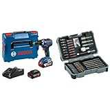 Bosch Professional GSR 18V-55 (2x 4,0 Ah Akku, in L-BOXX), Blau + 43tlg. Schrauber Bit Set Extra Hart (Kreuzschlitz-, Pozidriv-, Hex-, T-, TH-, S-Bit, Zubehör Bohrschrauber und Schraubendreher)