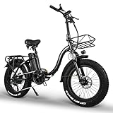 Klapprad E-Bike, E Bike Elektrofahrrad mit 48V/24Ah Samsung-Akku, Bis zu 140KM | Hinterradmotor 48V, 65N.m | Hydraulic Disc Brake | E Klapprad mit Rückspiegel & Korb, Elektrofahrrad für Herren Damen