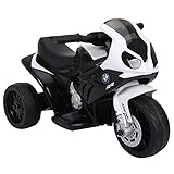 HOMCOM Elektro Kindermotorrad Kinderfahrzeug Lizensiert von BMW S1000RR Elektro-Dreirad mit Akku Stahl Schwarz 66 x 37 x 44 cm