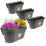 4X Geländerkasten Balkon mit Wasserspeicher Blumentopf Zaun Blumenkasten Geländer Balkontopf Balkonkasten Anthrazit 49 x 21 x 23 (H) cm Außenbereich