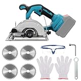 Bürstenlose Mini-Kreissäge, Handkreissäge für Makita 18 V Akku mit 4 Sägeblättern (125mm), Kupfermotor kann diagonal schneiden 0-8000RM/min Multifunktionssäge für Holzbearbeitung