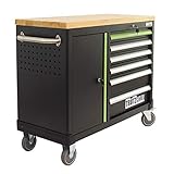 TRUTZHOLM Werkstattwagen Deluxe 6 Schubladen + Tür leer Werkzeugwagen, Rollwagen, Assistent | Arbeitsfläche 108x46,5cm Massivholz Arbeitsfläche