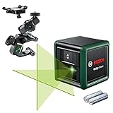 Bosch Kreuzlinienlaser Quigo Green mit Universalklemme MM 2 (grüner Laser für bessere Sichtbarkeit, Gehäuse aus recyceltem Kunststoff, im Karton)