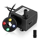 Forever Speed 5W Mini Aquarium Wasserpumpe Teichpumpe Tauchpumpen für Aquarium Teich mit 4 Bunten LED Licht, Regelbare Minipumpe Garten Tauchpumpen für Brunnen,Steingarten,Max Förderhöhe 0.85m,350L/H