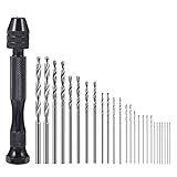 FRIUSATE 26 Stück Handbohrer, Mini Bohrmaschine Pin Vise Handbohr mit 25 Spiralbohrer(0.5-3.0mm), Handbohr Bit Set for Hand Drill, Metal, Wood, Jewellery, Model Making, DIY Drilling