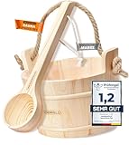 WASSERFELD® Sauna Eimer Set (4 Liter) - Hochwertiger Sauna Eimer mit Kelle - Hitzebeständiger Saunakübel 4L inkl. Einsatz & Hanftrageseil