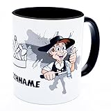 Zimmermann Tasse Zimmerer Becher mit Name personalisiert Kaffeetasse Geschenk Geburtstag Abschied Geschenkidee Ausbildung Abschluss Meister Gesellen Prüfung Arbeitskollegen Zunftzeichen Keramik 330 ml