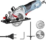 WORKPRO Mini Kreissäge 750W 4700RPM, Handkreissäge Schnitttiefe 45 mm (90 °), 28 mm (45 °), mit 120 mm TCT-Klinge und 115 mm Diamantklinge, mit Führungsschiene, für Holz Metall Fliesen