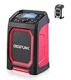 DigiFunk Baustellenradio mit Akku | Wiederaufladbar über USB | DAB+ / DAB, FM, Bluetooth, AUX | IP65 Wasserdicht Robustes Langlebiges Design | Perfekt für Bauarbeiter, Outdoor, Lager, Garage (Rot)