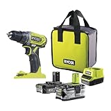 RYOBI 18 V ONE+ Akku-Bohrschrauber R18DD2-242S (2-Gang-Getriebe, max. Drehmoment 40 Nm, Drehmomentstufen 24, Bohrfutter 10 mm, inkl. 1 x 4,0Ah & 1 x 2,0Ah Akku & Ladegerät in Werkzeugtasche)