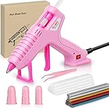 Vastar Rosa Heißklebepistole, 60W Heissklebepistole mit 30 Klebestiften, 3 Rosa Fingerhandschuhe, Tropfsicheres Heißklebe-Set zum Basteln, DIY Tool Gift for Friend