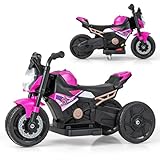 COSTWAY Elektro Motorrad Kinder, Elektromotorrad mit abnehmbaren Stützrädern & Scheinwerfer & Musik & Hupe, 2-3 km/h Motorrad Elektro für Kinder von 18-36 Monaten (Rosa)