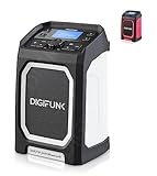 DigiFunk Baustellenradio mit Akku | Wiederaufladbar über USB | DAB+ / DAB, FM, Bluetooth, AUX | IP65 Wasserdicht Robustes Langlebiges Design | Perfekt für Bauarbeiter, Outdoor, Lager, Garage (Weiß)