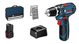 Bosch Professional 12V System Akku Bohrschrauber GSR 12V-15 (inkl. 2x 2.0Ah Akku, Ladegerät GAL 12V-20, 25-tlg.-Bit-Set, Werkzeugtasche)