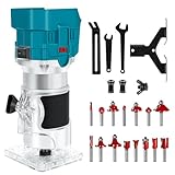 Akku-Kantenfräse Ersatz für Makita 18V Akku, 800W Oberfräse Trimmer Einhandfräse, 15 Stück Hartmetall Fräser, Bürstenloser Motor), Elektrischer Handschneider Holzlaminator Palm Router