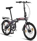 Licorne Bike Phoenix 2D 20 Zoll Aluminium Faltrad Klapprad Scheibenbremse Discbremse Faltfahrrad Herren Damen 7 Gang Kettenschaltung Folding City Bike Alu-Rahmen StVZO