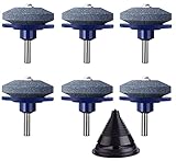 KAHEIGN 6Pcs Rasenmäher Messerschärfer für Bohrmaschinen, 5CM Universal Multi-Sharp Schleifscheibe Stein Rasenmäher Schleifgerät mit Messerbalancer für die meisten Bohrmaschinen (Blau)