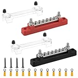 CPROSP 2tlg Sammelshienen mit Deckel 150A, Stromverteiler Schiene mit 6X M4 Bolzen Anschluss und 2X Schrauben, BusBar Box für Auto RV Boat Yacht, Sammelschienenblock Schwarz/Rot