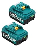 2Stück 5,5Ah Ersatzakku für Makita 18V Akku Kompatibel mit Makita 18 Volt Akku BL1860 BL1820 1830B 1840B 1850B, Passend mit Original Makita 18V Akku Ladegeräten