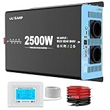 OLTEANP 2500W Spannungswandler 12v auf 230v Reiner Sinus Wechselrichter -Power Inverter Konverter mit 2 AC-Ausgängen, USB&Type-C Anschluss, für LKW, Fahrzeug,Fernbedienung mit LCD-Bildschirm