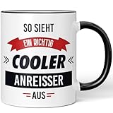 JUNIWORDS Tasse, So sieht ein richtig cooler Anreißer aus, Schwarz (5804358)