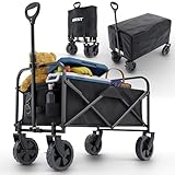 ONBEST Bollerwagen faltbar – Plus Regenschutz – 61 Liter groß es Fassungsvermögen – Outdoor – Zwei Farben: schwarz/Grau – klappbarer Strandbollerwagen – Faltbollerwagen