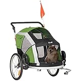 PawHut 2-in-1 Hundeanhänger klappbar Haustier Fahrradanhänger Hundetransporter Hunde Fahrrad Anhänger atmungsaktiv Aluminium Oxford Gewebe Grün+Silber 150 x 82 x 108 cm