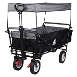 WOLTU Bollerwagen faltbar Handwagen Gartenwagen mit Dach, Rollen mit Bremse, Strandwagen mit Sonnenschutz, für Garten Camping Kinder, 80 kg belastbar, Anthrazit, TW007ang