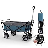 EUGAD Bollerwagen faltbar, 100 L Transportwagen mit verstellbarem Griff, tragbarer Strandwagen mit Seitentaschen, für Garten Camping Einkaufen, für alle Gelände, 80 kg belastbar, blau + grau