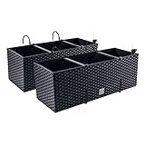 PAFEN 2X Blumenkasten Blumentopf Rattan-Optik mit Halterungen Pflanztopf Wasserstandsanzeiger Balkonkasten Pflanzkästen Anthrazit