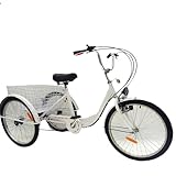 24 Zoll Dreirad Für Erwachsene Seniorenrad 3 Räder 6-Gang Erwachsene Dreirad Weiß Cruiser-Fahrrad Mit Korb Und Lichtern Tricycle Für Senioren Erwachsene