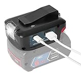 QUPERR USB Ladegerät Adapter für Bosch Professional Akku 18V mit zwei USB-Anschlüssen & DC 12V 3A Anschluss & LED-Arbeitsleuchte & Gürtelclip (Akku Nicht enthalten)