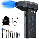 EUKI Elektrische Staubgebläse Luftdruckspray, 3-Gang 150000 U/min, Druckluft Compressed Air Duster mit 6000mAh Akku, Reinigungsbürste und USB Schnellladung, für PC Reinigungsset, Auto, Sofa