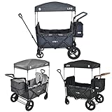 FableKids Bollerwagen Leo X2Plus mit Dach 2 Sitzplätze Faltbarer Transportwagen XXL-Hecktasche 5-Punkt-Gurt 360° Offroad Räder Fußbremse Oxford 600D Leinen Blueberry Blau